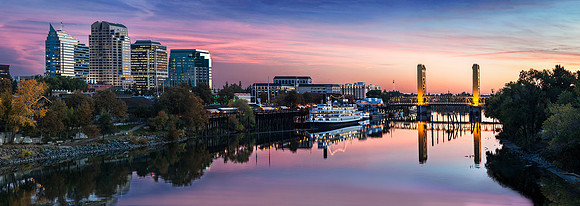 11132012 panoramic - Sacramento Skyline & Tower Bridge at Dusk