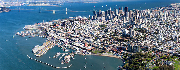Aerial photo of the Pier 39 area near San Francisco