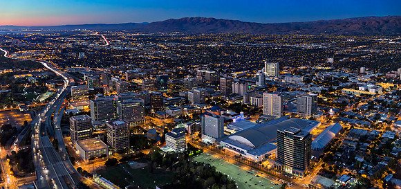 Aerial photograph at dusk of San Jose