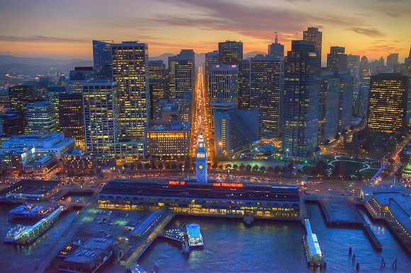 Ferry Building at Market St., San Francisco aerial photography
