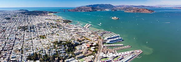 09272013 aerial panoramic - Pier 39 & Coit Tower - San Francisco aerial photography