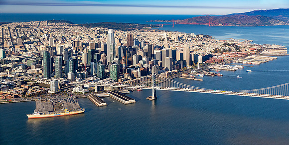 12072017 aerial panoramic - City of San Francisco w Oakland Bay Bridge