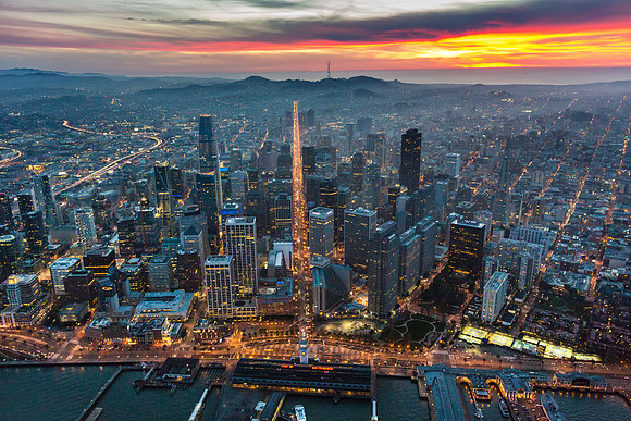 San Francisco Dusk Aerial Photographer_Market on Fire